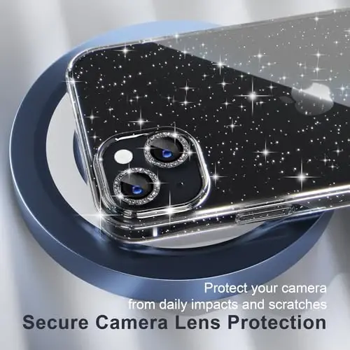 Choiche Compatible for iPhone 15 Plus Case Women Phone Case, Cute Bling Sparkly, Military Grade Drop Protection, 2 Diamond Camera Lens Covers, 2 Tempered Glass Protectors, 6.7 inch (Glitter Black) - 3
