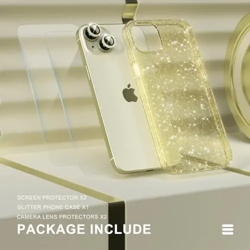 Choiche Compatible for iPhone 15 Plus Case Women Phone Case, Cute Bling Sparkly, Military Grade Drop Protection, 2 Diamond Camera Lens Covers, 2 Tempered Glass Protectors, 6.7 inch (Glitter Yellow) - 7