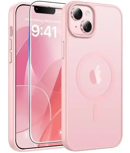 FNTCASE for iPhone 15 Plus Case: for iPhone 14 Plus Case [Compatible with Magsafe] Translucent Matte Cases with [Screen Protector] Military Grade Shockproof Protective Phone Cover - Light Pink - 12