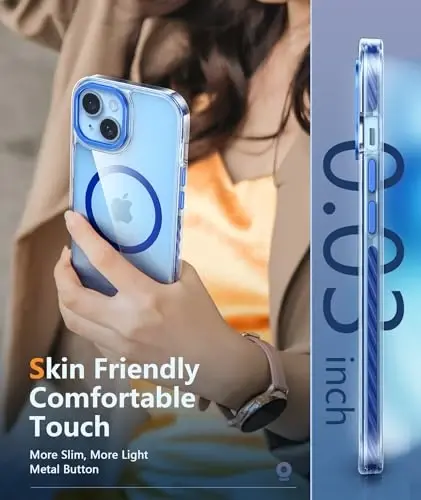 FNTCASE for iPhone 15 Plus Case: Clear Magnetic Phone Cases Compatible with Magsafe Slim Anti Yellowing Military Grade Drop Protection Rugged Protective Transparent Cell Cover (D-Blue Magnet) - 6