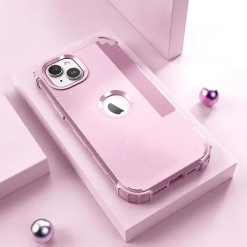 IDweel for iPhone 15 Plus Case with Screen Protector, 3 in 1 Shockproof Slim Fit Hybrid Heavy Duty Hard PC Cover Soft Silicone Bumper Full Body Case (Glitter Pink) - 2