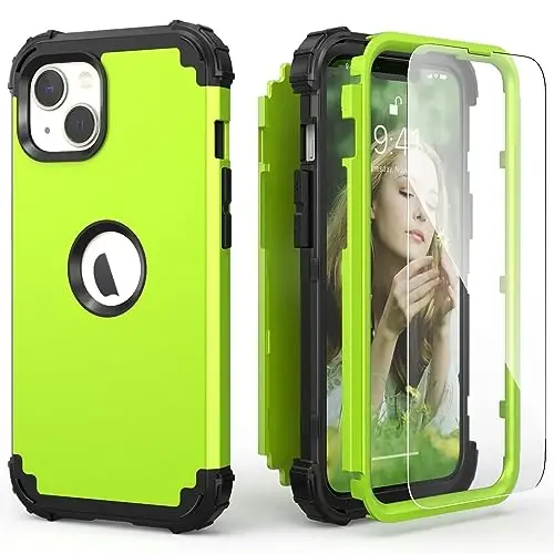 IDweel for iPhone 15 Plus Case with Screen Protector, 3 in 1 Shockproof Slim Fit Hybrid Heavy Duty Hard PC Cover Soft Silicone Bumper Full Body Case (Green) - IDWEEL