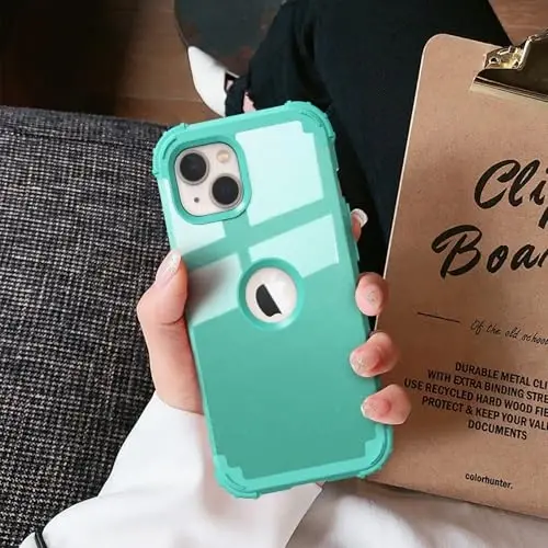 IDweel for iPhone 15 Plus Case with Screen Protector, 3 in 1 Shockproof Slim Fit Hybrid Heavy Duty Hard PC Cover Soft Silicone Bumper Full Body Case (Glitter Cyan) - 4