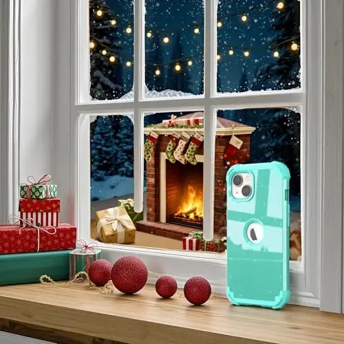 IDweel for iPhone 15 Plus Case with Screen Protector, 3 in 1 Shockproof Slim Fit Hybrid Heavy Duty Hard PC Cover Soft Silicone Bumper Full Body Case (Glitter Cyan) - 5