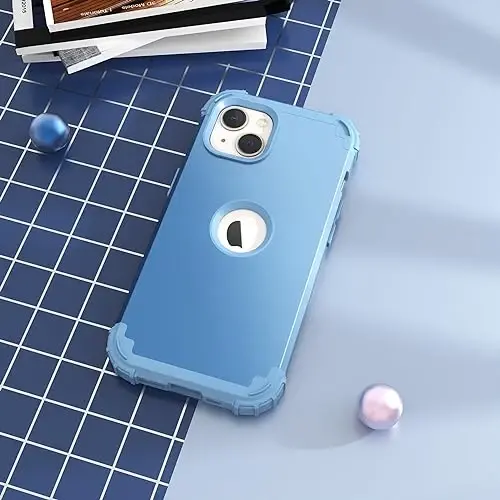IDweel for iPhone 15 Plus Case with Screen Protector, 3 in 1 Shockproof Slim Fit Hybrid Heavy Duty Hard PC Cover Soft Silicone Bumper Full Body Case (Peace Blue) - 4
