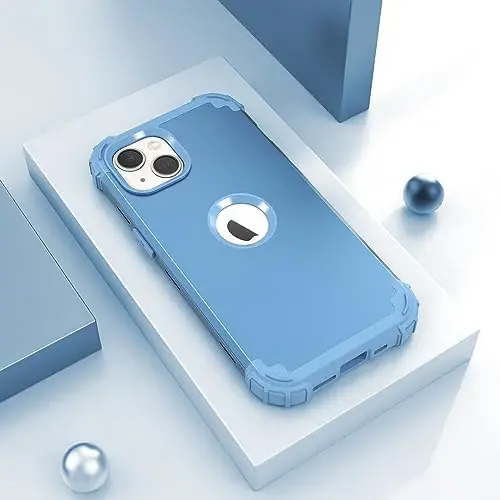 IDweel for iPhone 15 Plus Case with Screen Protector, 3 in 1 Shockproof Slim Fit Hybrid Heavy Duty Hard PC Cover Soft Silicone Bumper Full Body Case (Peace Blue) - 2