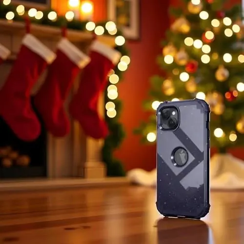 IDweel for iPhone 15 Plus Case with Screen Protector, 3 in 1 Shockproof Slim Fit Hybrid Heavy Duty Hard PC Cover Soft Silicone Bumper Full Body Case (Glitter Navy Blue) - 5