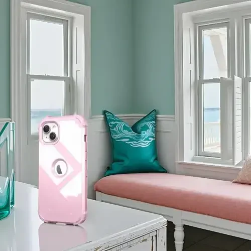 IDweel for iPhone 15 Plus Case with Screen Protector, 3 in 1 Shockproof Slim Fit Hybrid Heavy Duty Hard PC Cover Soft Silicone Bumper Full Body Case (Glitter Pink) - 3