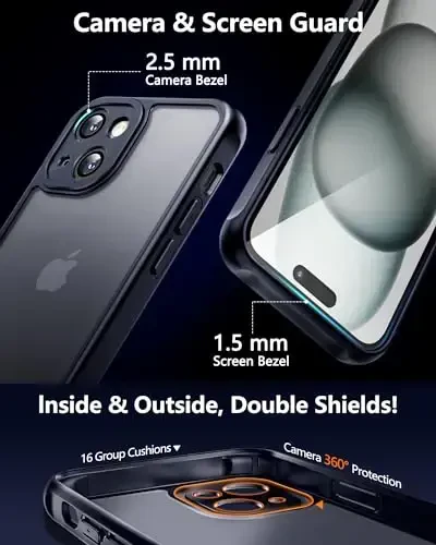 NINDOO for iPhone 15 Plus Case with Screen Protector,iPhone 15 Plus Black Phone Case Slim for Men,Protector Fundas para and Camera Cover for i Phone 15 Plus Protection.(Black) - 3