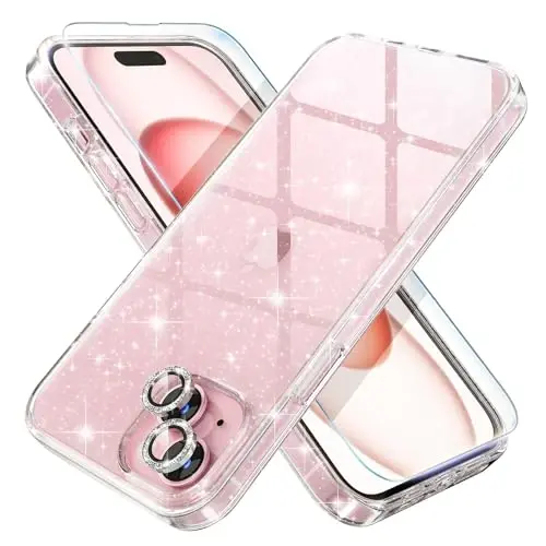 Choiche Compatible for iPhone 15 Plus Case Women Phone Case, Cute Bling Sparkly, Military Grade Drop Protection, 2 Diamond Camera Lens Covers, 2 Tempered Glass Protectors, 6.7 inch (Glitter Clear) - 1