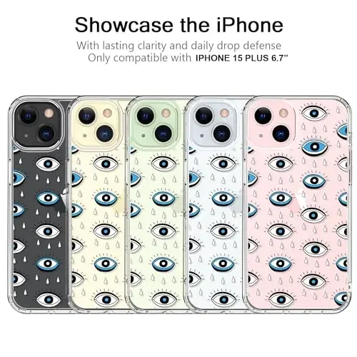 bicol Compatible with iPhone 15 Plus Case, Crystal Acrylic Clear with Fashionable Pattern Designs for Girls Women, Slim Fit Shockproof Protective Phone Cover 6.7 inch,Designer Eyes - 5