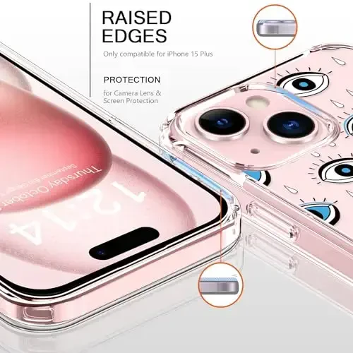 bicol Compatible with iPhone 15 Plus Case, Crystal Acrylic Clear with Fashionable Pattern Designs for Girls Women, Slim Fit Shockproof Protective Phone Cover 6.7 inch,Designer Eyes - BICOL (1)