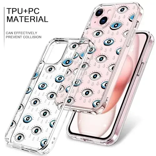 bicol Compatible with iPhone 15 Plus Case, Crystal Acrylic Clear with Fashionable Pattern Designs for Girls Women, Slim Fit Shockproof Protective Phone Cover 6.7 inch,Designer Eyes - 3