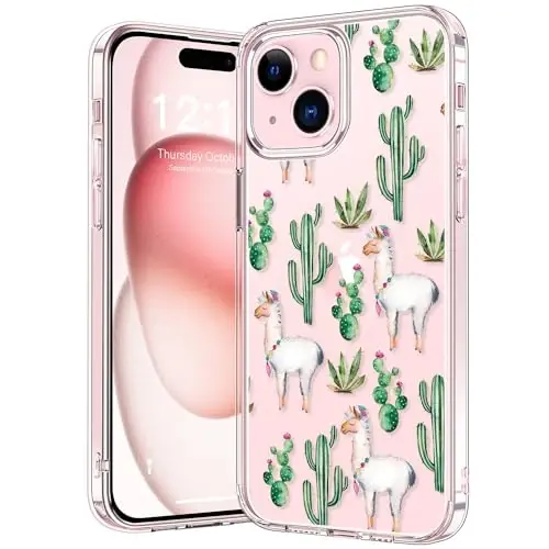 bicol Compatible with iPhone 15 Plus Case, Crystal Acrylic Clear with Fashionable Pattern Designs for Girls Women, Slim Fit Shockproof Protective Phone Cover 6.7 inch,Alpaca - 1