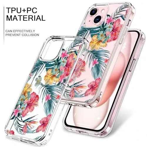 iPhone 15 Plus Kılıfı ile uyumlu bicol, Kızlar Kadınlar için Modaya Uygun Desen Tasarımlarıyla Kristal Akrilik Şeffaf, İnce Darbe Emici Koruyucu Telefon Kılıfı 6,7 inç, Pembe Sarı Çiçekli - 3