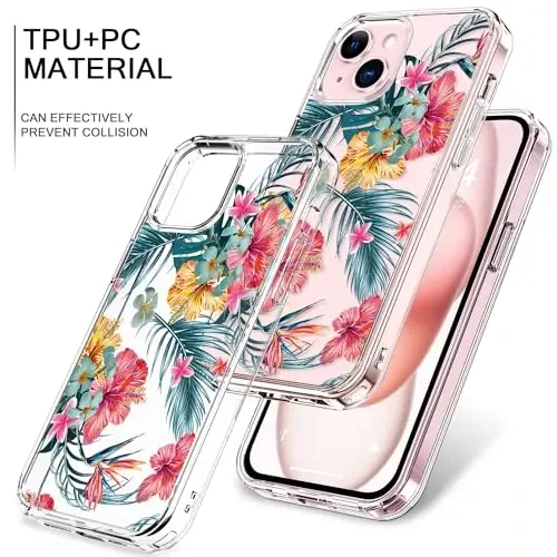 iPhone 15 Plus Kılıfı ile uyumlu bicol, Kızlar Kadınlar için Modaya Uygun Desen Tasarımlarıyla Kristal Akrilik Şeffaf, İnce Darbe Emici Koruyucu Telefon Kılıfı 6,7 inç, Pembe Sarı Çiçekli - 3