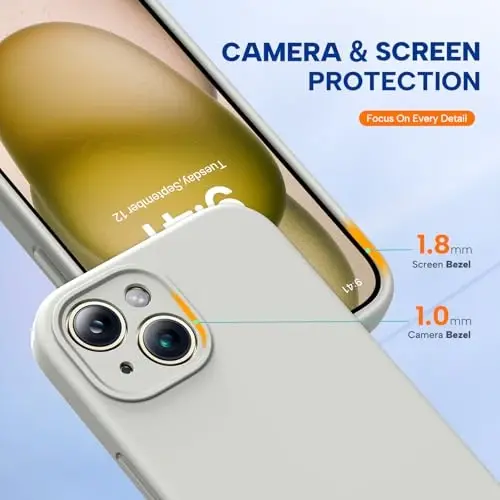 Miracase Compatible with iPhone 15 Plus Case, [Soft Anti-Scratch Microfiber Lining], Liquid Silicone Case Gel Rubber Shockproof Drop Protection Phone Case for iPhone 15 Plus, Stone - 4