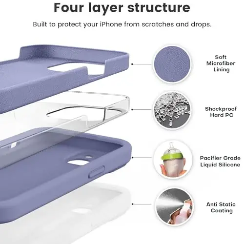 Vooii Compatible with iPhone 15 Plus Case, Upgrade Liquid Silicone [Enhanced Camera Protection] [Soft Anti-Scratch Microfiber Lining] Shockproof Phone Case for iPhone 15 Plus 6.7 inch - Lavender Grey - 2