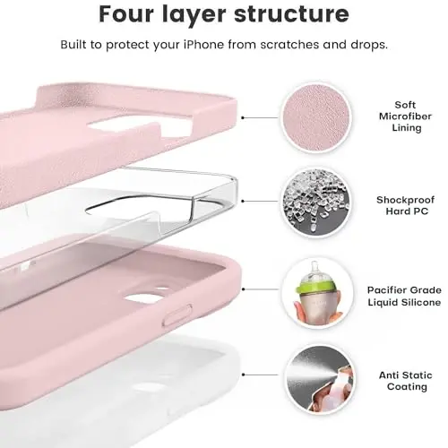 Vooii Compatible with iPhone 15 Plus Case, Upgrade Liquid Silicone [Enhanced Camera Protection] [Soft Anti-Scratch Microfiber Lining] Shockproof Phone Case for iPhone 15 Plus 6.7 inch - Pink Sand - 2