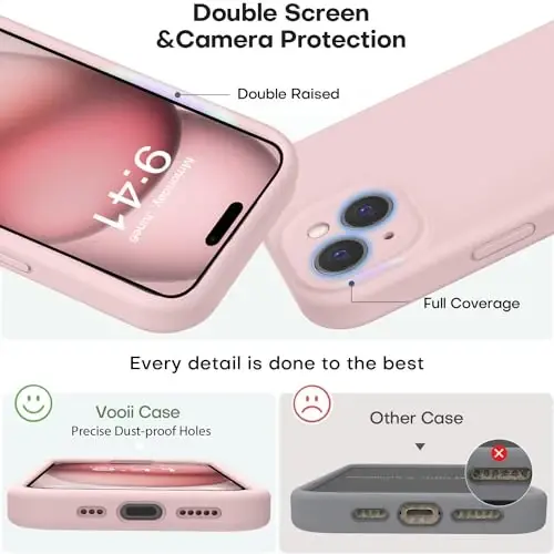 Vooii Compatible with iPhone 15 Plus Case, Upgrade Liquid Silicone [Enhanced Camera Protection] [Soft Anti-Scratch Microfiber Lining] Shockproof Phone Case for iPhone 15 Plus 6.7 inch - Pink Sand - 3