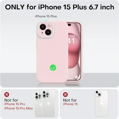 Vooii Compatible with iPhone 15 Plus Case, Upgrade Liquid Silicone [Enhanced Camera Protection] [Soft Anti-Scratch Microfiber Lining] Shockproof Phone Case for iPhone 15 Plus 6.7 inch - Chalk Pink - 5