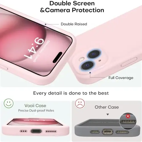 Vooii Compatible with iPhone 15 Plus Case, Upgrade Liquid Silicone [Enhanced Camera Protection] [Soft Anti-Scratch Microfiber Lining] Shockproof Phone Case for iPhone 15 Plus 6.7 inch - Chalk Pink - 3