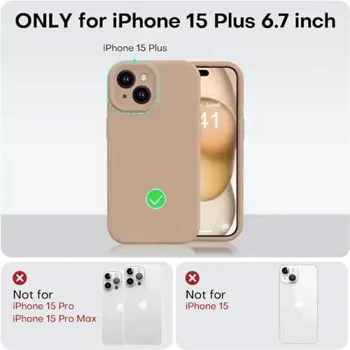 Vooii Compatible with iPhone 15 Plus Case, Upgrade Liquid Silicone [Enhanced Camera Protection] [Soft Anti-Scratch Microfiber Lining] Shockproof Phone Case for iPhone 15 Plus 6.7 inch - Light Brown - 5