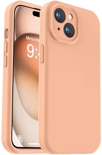 Vooii Compatible with iPhone 15 Plus Case, Upgrade Liquid Silicone [Enhanced Camera Protection] [Soft Anti-Scratch Microfiber Lining] Shockproof Phone Case for iPhone 15 Plus 6.7 inch - Cantaloupe - VOOII