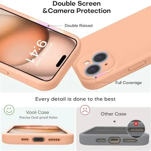 Vooii Compatible with iPhone 15 Plus Case, Upgrade Liquid Silicone [Enhanced Camera Protection] [Soft Anti-Scratch Microfiber Lining] Shockproof Phone Case for iPhone 15 Plus 6.7 inch - Cantaloupe - 3