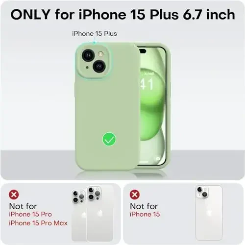Vooii Compatible with iPhone 15 Plus Case, Upgrade Liquid Silicone [Enhanced Camera Protection] [Soft Anti-Scratch Microfiber Lining] Shockproof Phone Case for iPhone 15 Plus 6.7 inch - Matcha - 5