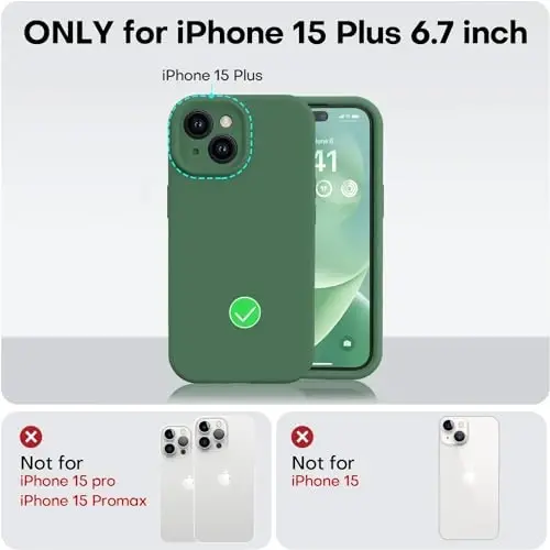 Vooii Compatible with iPhone 15 Plus Case, Upgrade Liquid Silicone [Enhanced Camera Protection] [Soft Anti-Scratch Microfiber Lining] Shockproof Phone Case for iPhone 15 Plus 6.7 inch - Green - 5