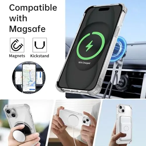 IYTRRYH for iPhone 15 Plus Case Magnetic Compatible with MagSafe,with 2 Screen Protectors,Built-in Camera Cover+Kickstand Ring,Military Grade Drop Shockproof Heavy Duty Protection Phone Bumper Clear - IYTRRYH (1)