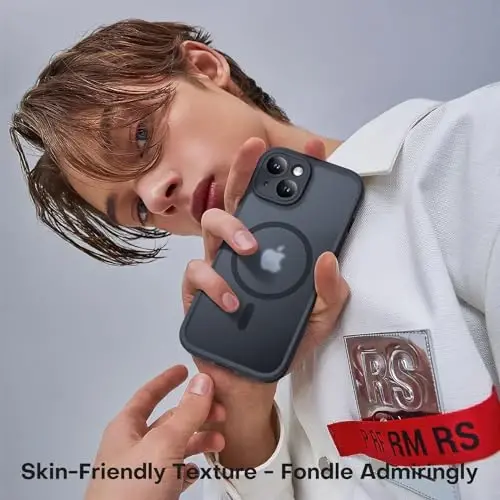 TOCOL Magnetic for iPhone 15 Plus Case, Upgraded Full Camera Protection, Compatible with Magsafe, Drop Protection, Translucent Matte Back Bumper Phone Cover 6.7-Inch (Black) - 6