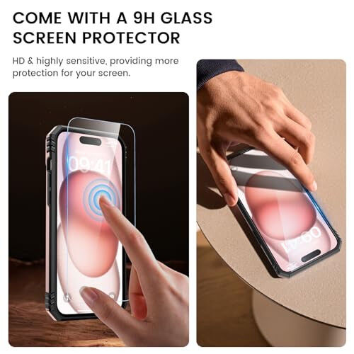 Goton for iPhone 15 Plus Case with Screen Protector - Slide Camera Cover Protective Phone Case with Ring Stand, Heavy Duty Shockproof Rugged Bumper for iPhone 15 Plus Accessories Rose Gold - 6