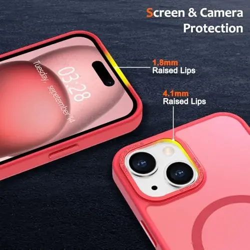 iPhone 15 Plus uchun Anuck Case magnitli telefon qutisi MagSafe bilan mos keladi, yumshoq TPU bamperli qattiq shaffof mat orqa qismi yupqa zarbga chidamli himoya qopqog'i erkaklar ayollar qizlar uchun - Ochiq qizil - 3