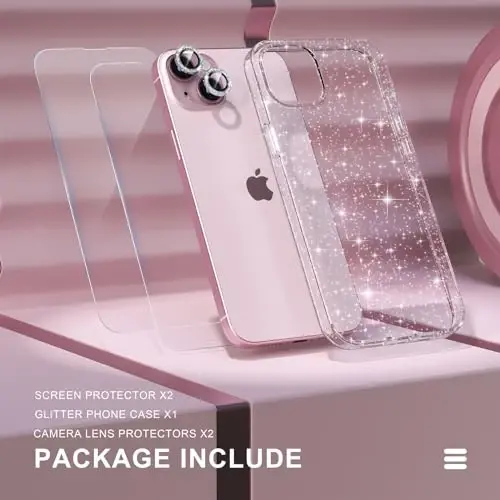 iPhone 15 Plus uchun Choiche mos keladigan g‘ilof, ayollar uchun chiroyli shaffof yaltiroq g‘ilof, [2 x olmosli kamera linzalari himoyachisi] [2 x закаленное shisha ekran himoyachisi] 6,7 dyuym (yaltiroq shaffof) - 6