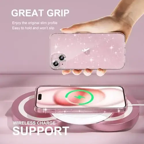 iPhone 15 Plus uchun Choiche mos keladigan g‘ilof, ayollar uchun chiroyli shaffof yaltiroq g‘ilof, [2 x olmosli kamera linzalari himoyachisi] [2 x закаленное shisha ekran himoyachisi] 6,7 dyuym (yaltiroq shaffof) - 6