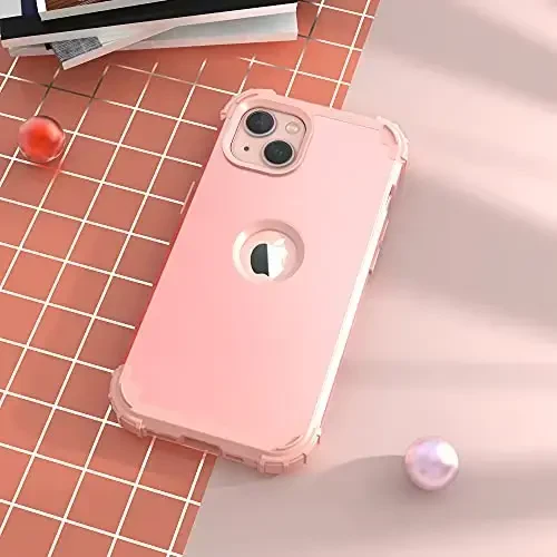 iPhone 15 Plus uchun ekran himoyachisi bilan IDweel g'ilofi, 3 in 1 zarbga chidamli ingichka gibrid kuchli qattiq kompyuter qopqog'i yumshoq silikon bamperli to'liq g'ilof (atirgul tilla) - 2