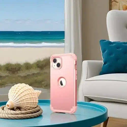 iPhone 15 Plus uchun ekran himoyachisi bilan IDweel g'ilofi, 3 in 1 zarbga chidamli ingichka gibrid kuchli qattiq kompyuter qopqog'i yumshoq silikon bamperli to'liq g'ilof (atirgul tilla) - 3