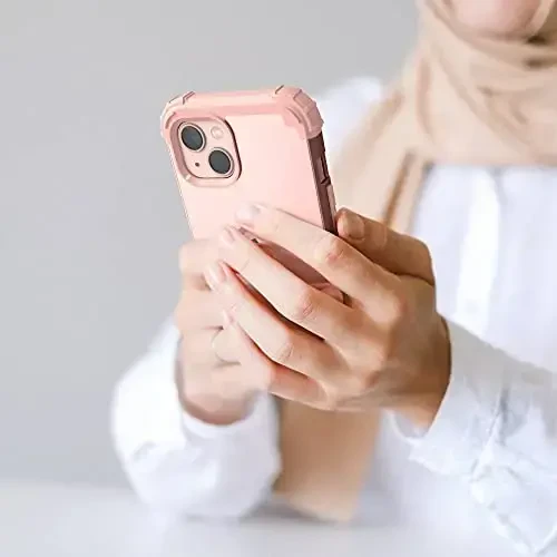 iPhone 15 Plus uchun ekran himoyachisi bilan IDweel g'ilofi, 3 in 1 zarbga chidamli ingichka gibrid kuchli qattiq kompyuter qopqog'i yumshoq silikon bamperli to'liq g'ilof (atirgul tilla) - 4