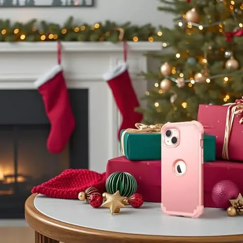 iPhone 15 Plus uchun ekran himoyachisi bilan IDweel g'ilofi, 3 in 1 zarbga chidamli ingichka gibrid kuchli qattiq kompyuter qopqog'i yumshoq silikon bamperli to'liq g'ilof (atirgul tilla) - 5