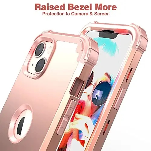 iPhone 15 Plus uchun ekran himoyachisi bilan IDweel g'ilofi, 3 in 1 zarbga chidamli ingichka gibrid kuchli qattiq kompyuter qopqog'i yumshoq silikon bamperli to'liq g'ilof (atirgul tilla) - 6