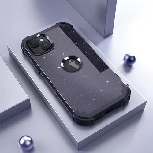 iPhone 15 Plus uchun ekran himoyachisi bilan IDweel g'ilofi, 3 in 1 zarbga chidamli ingichka gibrid og'ir vaznli qattiq kompyuter qopqog'i yumshoq silikon bamperli to'liq korpus (Glitter to'q ko'k) - IDWEEL (1)