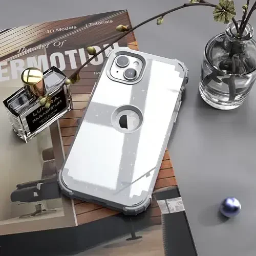 iPhone 15 Plus uchun ekran himoyachisi bilan IDweel g'ilofi, 3 in 1 zarbga chidamli ingichka moslashuvchan gibrid kuchli qattiq kompyuter qopqog'i yumshoq silikon bamperli to'liq korpus (Glitter Grey) - 4