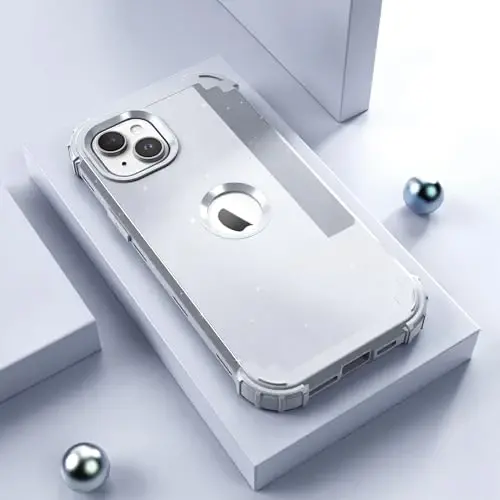 iPhone 15 Plus uchun ekran himoyachisi bilan IDweel g'ilofi, 3 in 1 zarbga chidamli ingichka moslashuvchan gibrid kuchli qattiq kompyuter qopqog'i yumshoq silikon bamperli to'liq korpus (Glitter Grey) - IDWEEL (1)