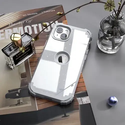 iPhone 15 Plus uchun ekran himoyachisi bilan IDweel g'ilofi, 3 in 1 zarbga chidamli ingichka moslashuvchan gibrid kuchli qattiq kompyuter qopqog'i yumshoq silikon bamperli to'liq korpus (Glitter Grey) - 4