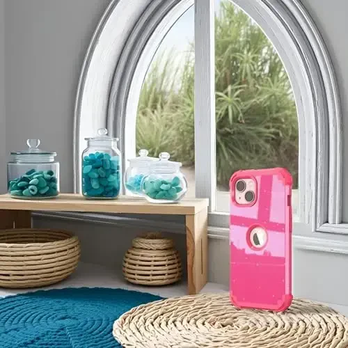 iPhone 15 Plus uchun ekran himoyachisi bilan IDweel g'ilofi, 3 in 1 zarbga chidamli ingichka moslashuvchan gibrid og'ir yukga bardoshli qattiq kompyuter qopqog'i yumshoq silikon bamperli to'liq korpus (Glitter Rose Red) - 3