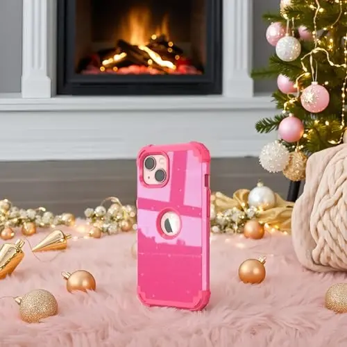 iPhone 15 Plus uchun ekran himoyachisi bilan IDweel g'ilofi, 3 in 1 zarbga chidamli ingichka moslashuvchan gibrid og'ir yukga bardoshli qattiq kompyuter qopqog'i yumshoq silikon bamperli to'liq korpus (Glitter Rose Red) - 5