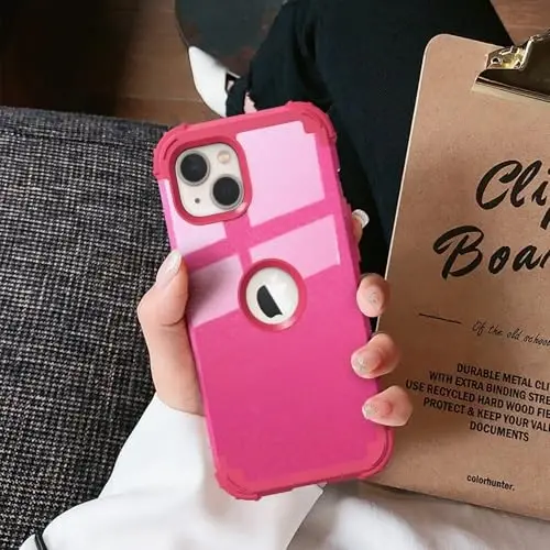 iPhone 15 Plus uchun ekran himoyachisi bilan IDweel g'ilofi, 3 in 1 zarbga chidamli ingichka moslashuvchan gibrid og'ir yukga bardoshli qattiq kompyuter qopqog'i yumshoq silikon bamperli to'liq korpus (Glitter Rose Red) - 6