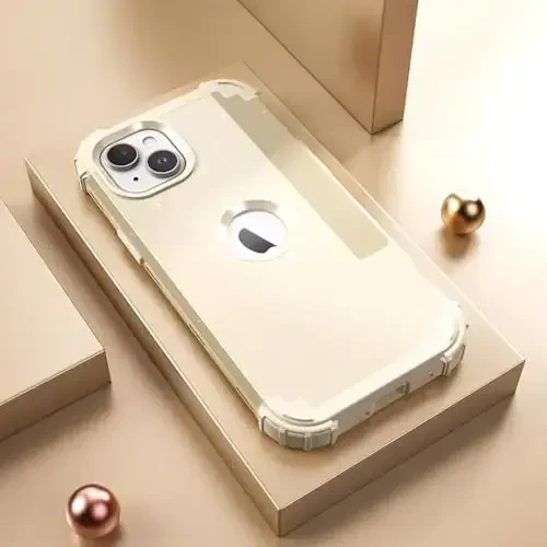 iPhone 15 Plus uchun ekran himoyachisi bilan IDweel g'ilofi, 3 in 1 zarbga chidamli nozik moslashuvchan gibrid og'ir yukga bardoshli qattiq kompyuter qopqog'i yumshoq silikon bamper to'liq korpus (Glitter Yellow) - IDWEEL (1)